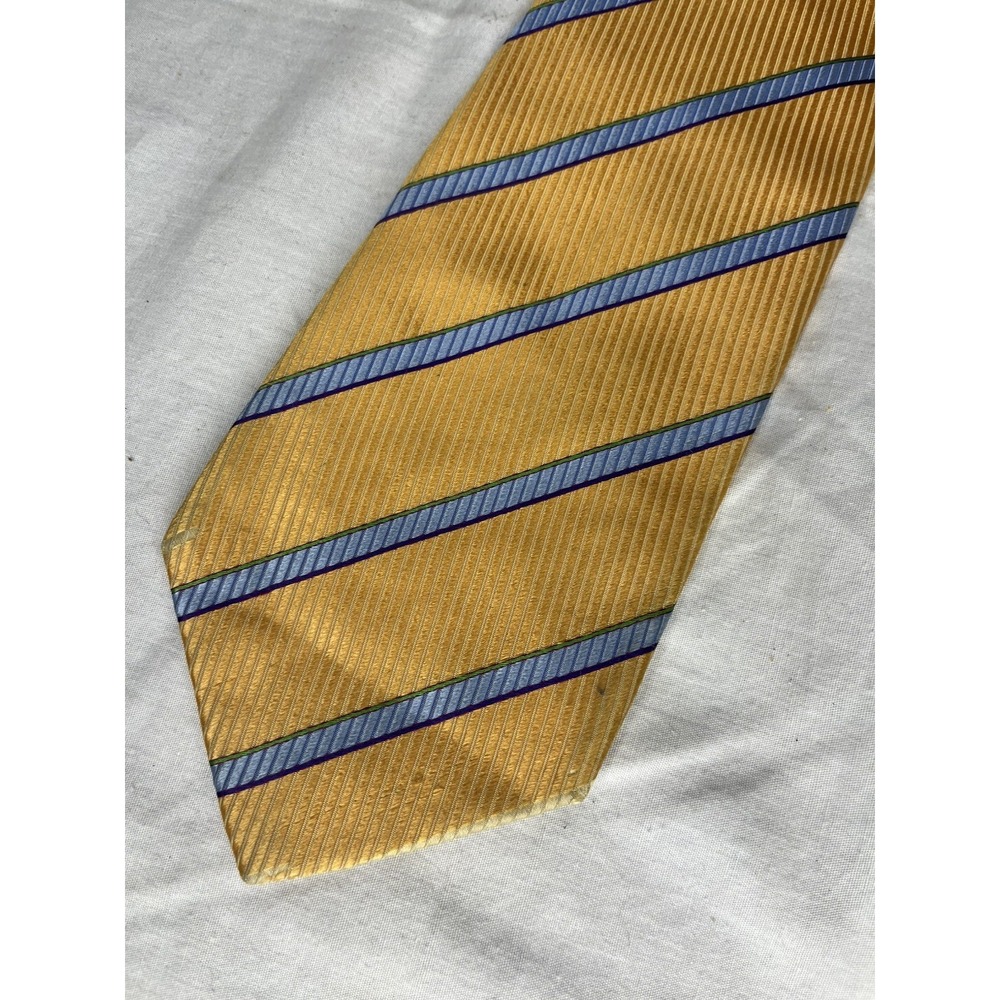 Holland & Sherry London 1836 Repp Tie Orange & Blue Stripes All Silk USA Made
